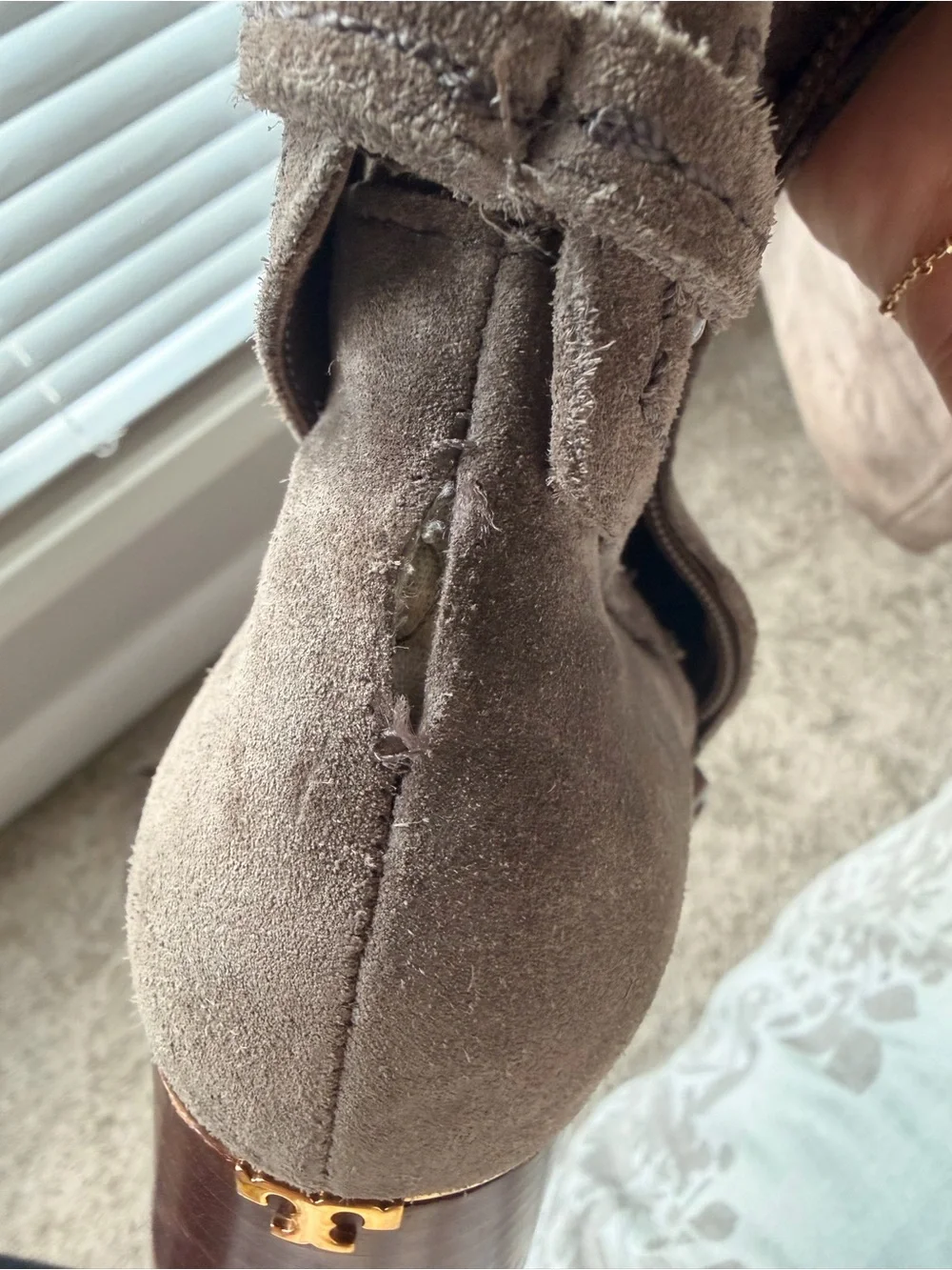 Tory Burch Taupe Suede Over-the-Knee Boot with Block Heel